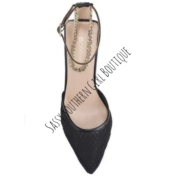 ⭐🆕BCBG black mesh chain ankle strap heels - Picture 6 of 11
